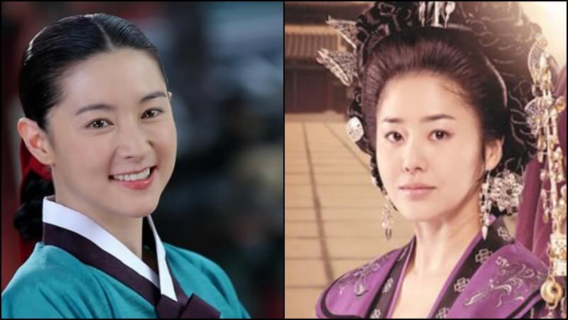 2005년 대장금의 이영애의 한복 입고 환히 웃는 모습과 선덕여왕 고현정이 미실 분장으로 우아하게 미소짓는 모습