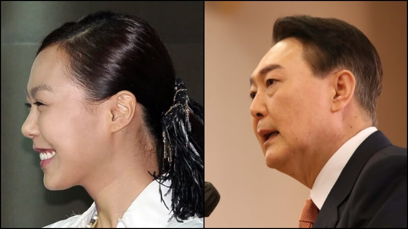 누운 이마를 지닌 배우 김민희와 윤석열