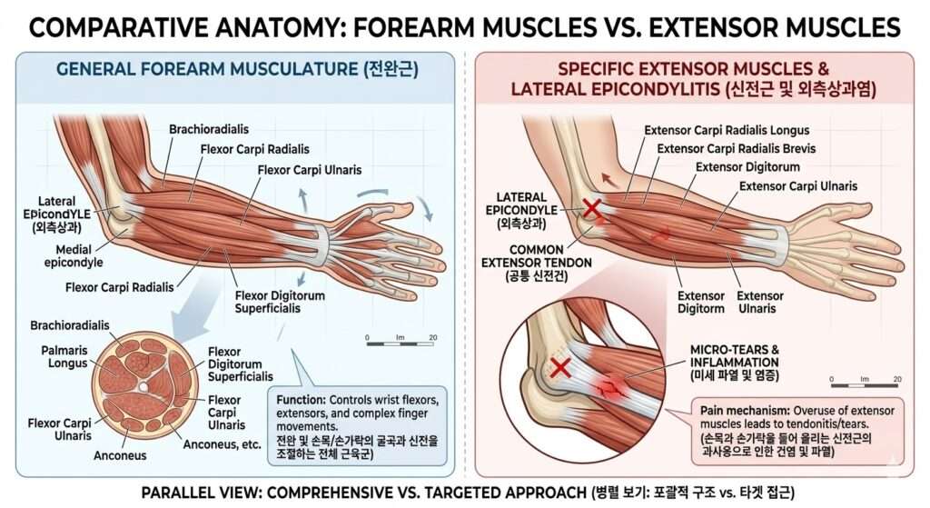 팔꿈치 수난시대 테니스 엘보 전완근과 신전근